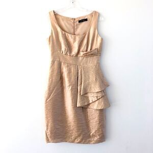 Ellen Tracy Shimmering Gold Draped Front Scoop Neck Tank Party Dress